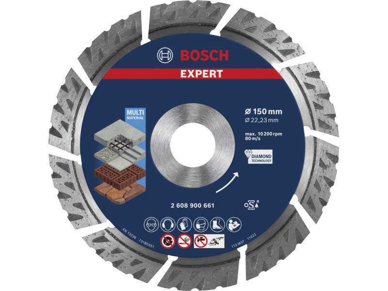 Diamantna rezalna plošča Bosch EXPERT MultiMaterial, Dimenzije: 150x22,23x2,4x12mm, 2608900661